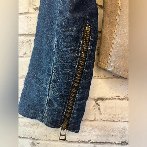 MiH Jeans Biker Jacket Denim Blue Leather Pistol Pocket MC1441LD Size Large - Picture 6 of 7